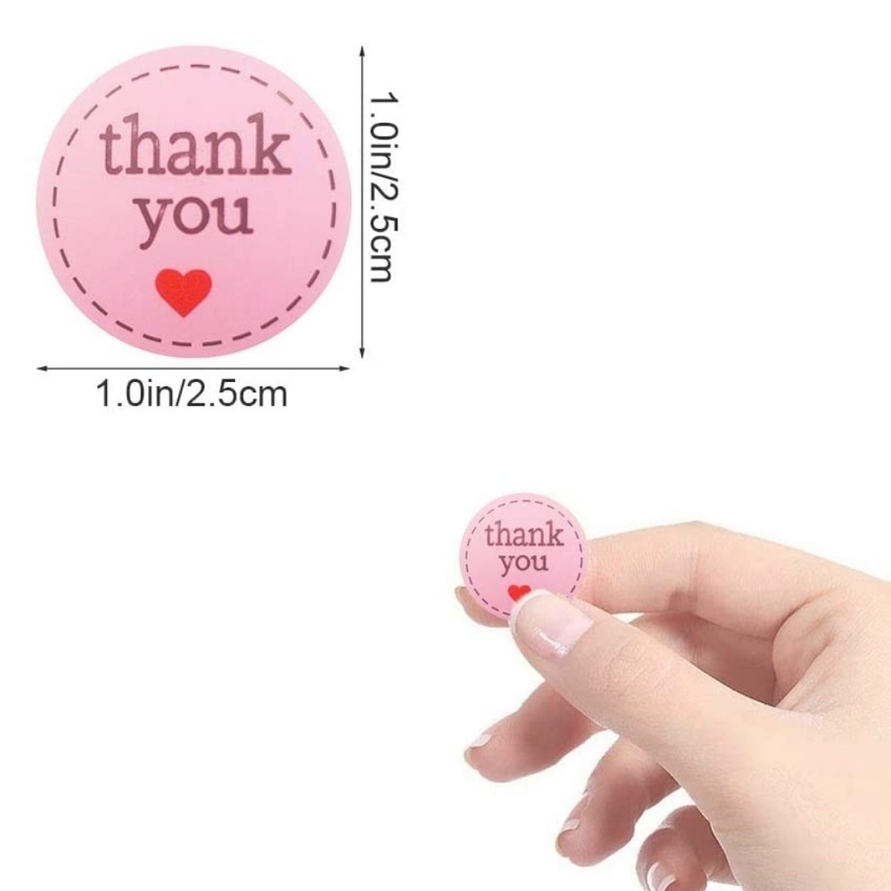 200 ct  1" Small Thank You Stickers, Pink Love Heart - Picture 6 of 8